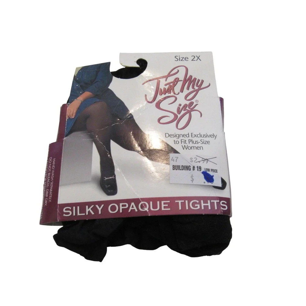 Just My Size‎ Silky Opaque Tights Black Plus Size 2X Vintage J502X New